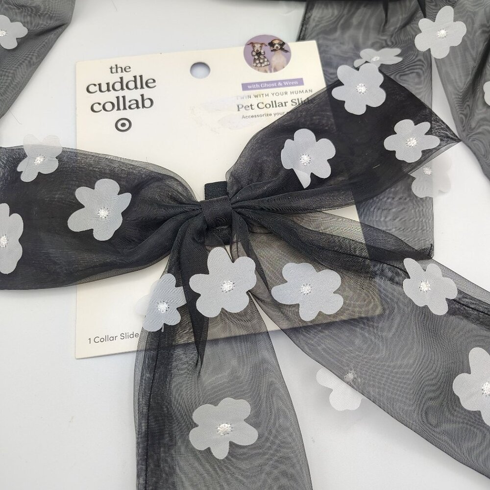 Pet Bow Collar Slide Cuddle Collab Black Sheer White Flowers Lot of 3 Dog Cat - Picture 10 of 12